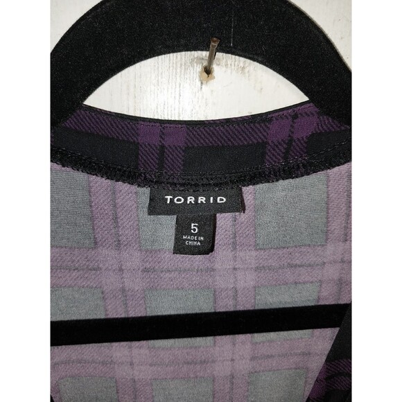 Torrid Purple Plaid Studio Faux Wrap Dress Plus Size 5X Knit Stretch - Picture 6 of 11